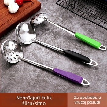 Nehrđajuća čelična žlica za juhu s izoliranom drškom i cjedilom za lonac