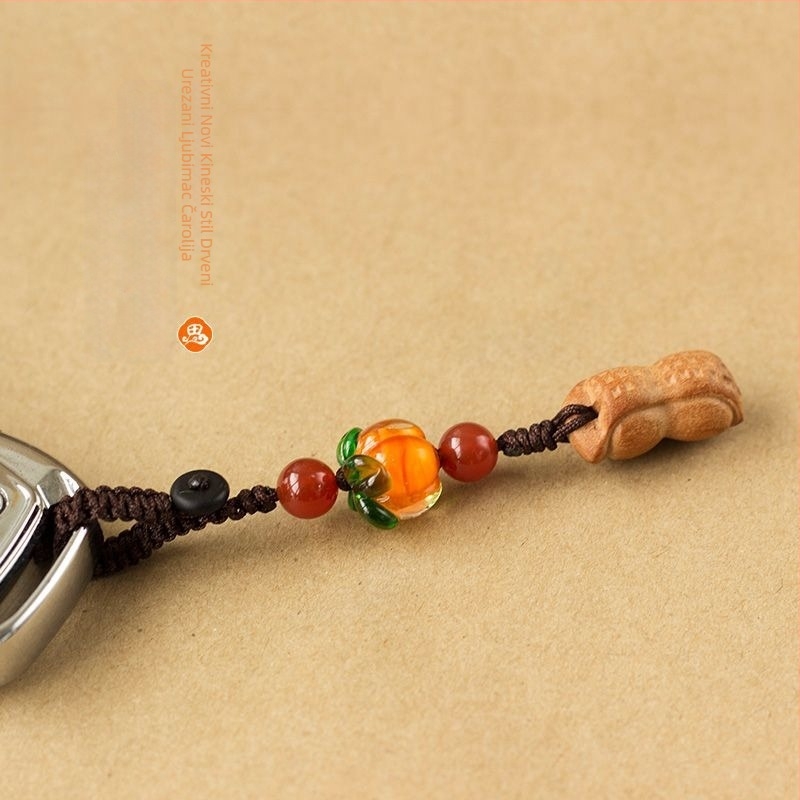Drveni auto ključni lanac s detaljima sandalwood, persimmon i peach wood