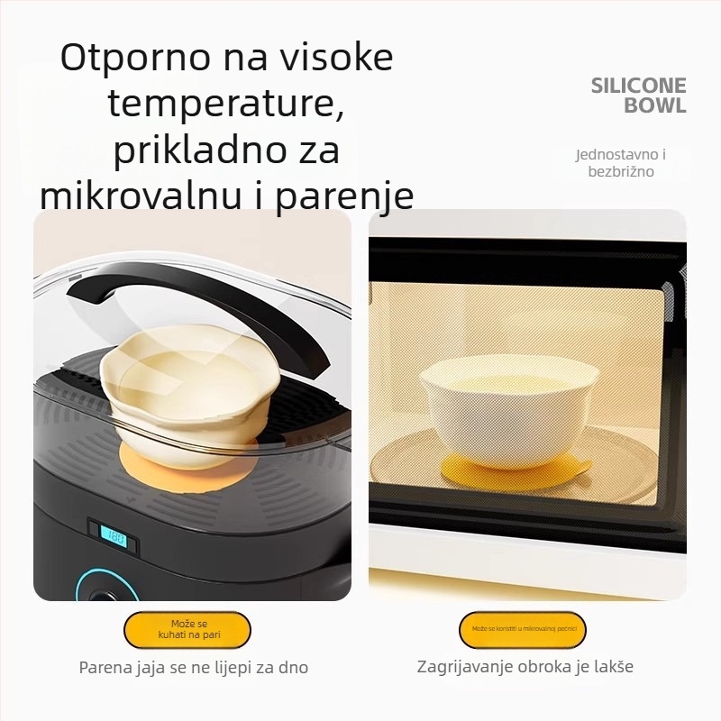 Dječja silikonska zdjela za hranjenje sa usisnom podlogom, silikon za hranu, mikrovalna sigurnost, okruglog oblika, potiče samostalno jedenje