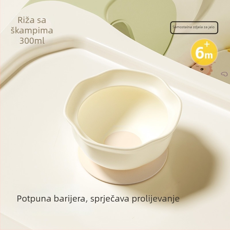 Dječja silikonska zdjela za hranjenje sa usisnom podlogom, silikon za hranu, mikrovalna sigurnost, okruglog oblika, potiče samostalno jedenje
