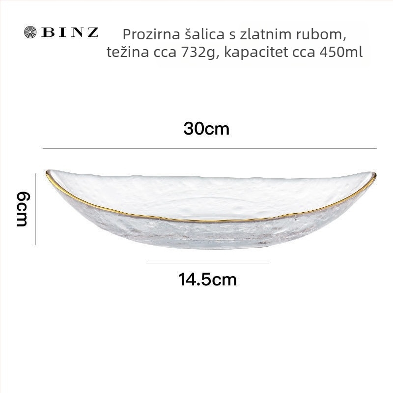 Staklena ploča u obliku broda za voće i grickalice, stolna posuda s ručno crtanim površinskim dizajnom, pogodna za voće, povrće i deserte