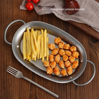 Nerđajući čelik, nepravilnog ovalnog tanjura – mat završna obrada, retro stil, lagani luksuz, mikrovalna sigurnost