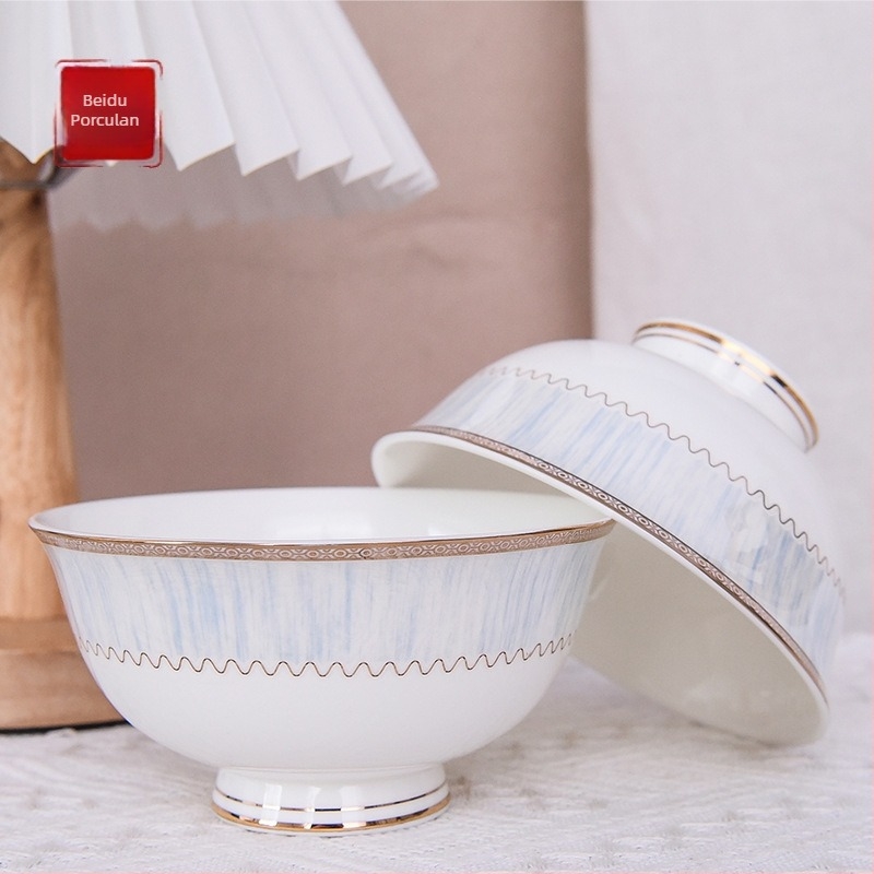 Zdjela za rižu od bone china, okrugla, prugasti uzorak, modernan i jednostavan stil, završna glazura