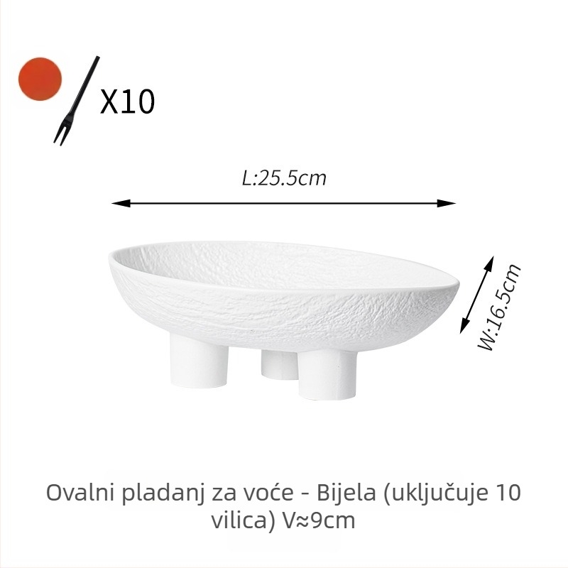 Keramički pladanj za voće s tri noge - ovalnog oblika, retro luksuzni stil, izdan 2025