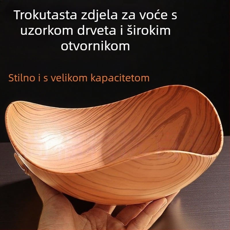 Fengzhi Trokutasti tanjur za voće – PP materijal, imitacija drvenog uzorka, vintage/retro stil