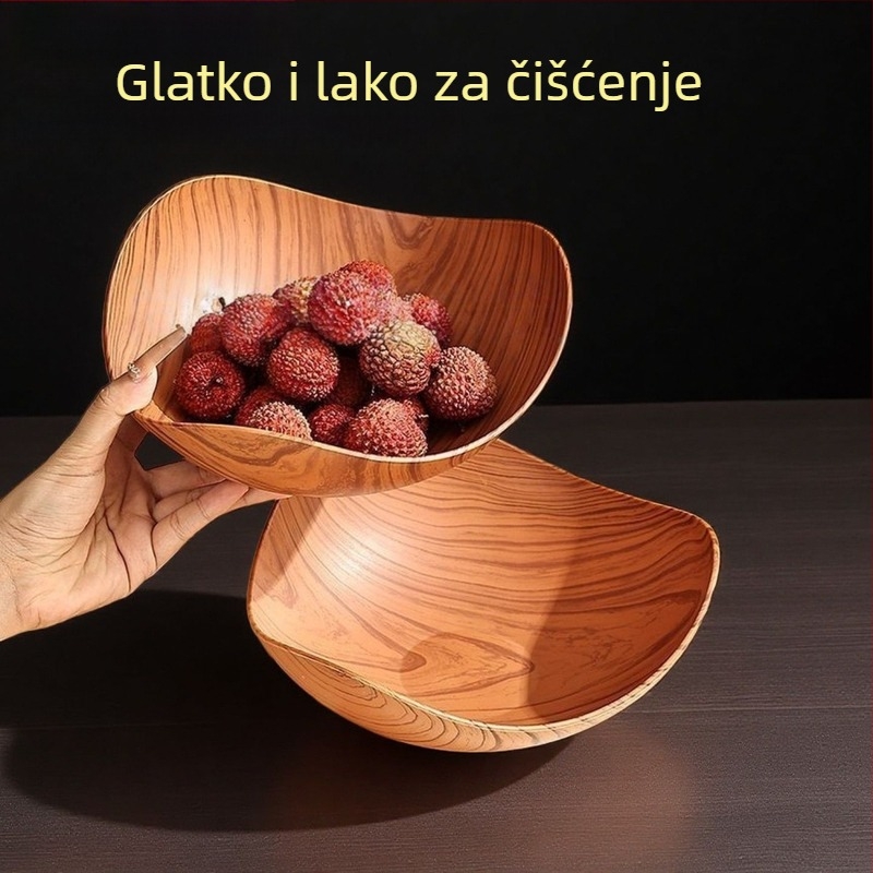 Fengzhi Trokutasti tanjur za voće – PP materijal, imitacija drvenog uzorka, vintage/retro stil