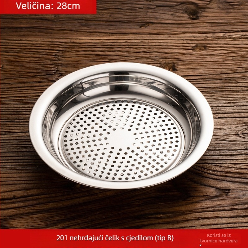 Tanjur za knedle od nehrđajućeg čelika s odvodnom pločom i posudom za ocat, okrugli, polirana površina, moderan minimalistički darovni set