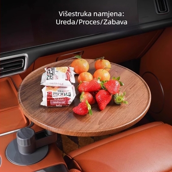 Drveni auto pladanj, kružni oblik, moderni minimalistički stil, pladanj za čaj i grickalice s držačem čaša