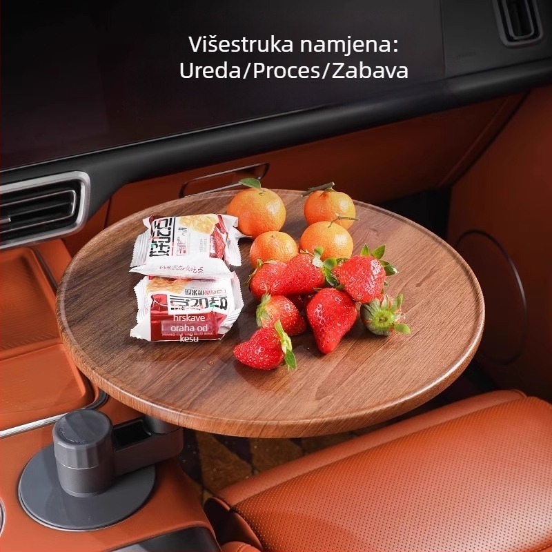 Drveni auto pladanj, kružni oblik, moderni minimalistički stil, pladanj za čaj i grickalice s držačem čaša