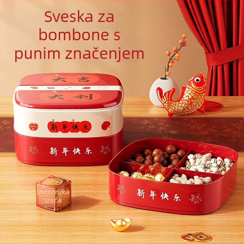 Voćni tanjur s odjeljcima i preklopnim poklopcem, PP materijal, moderni minimalistički stil