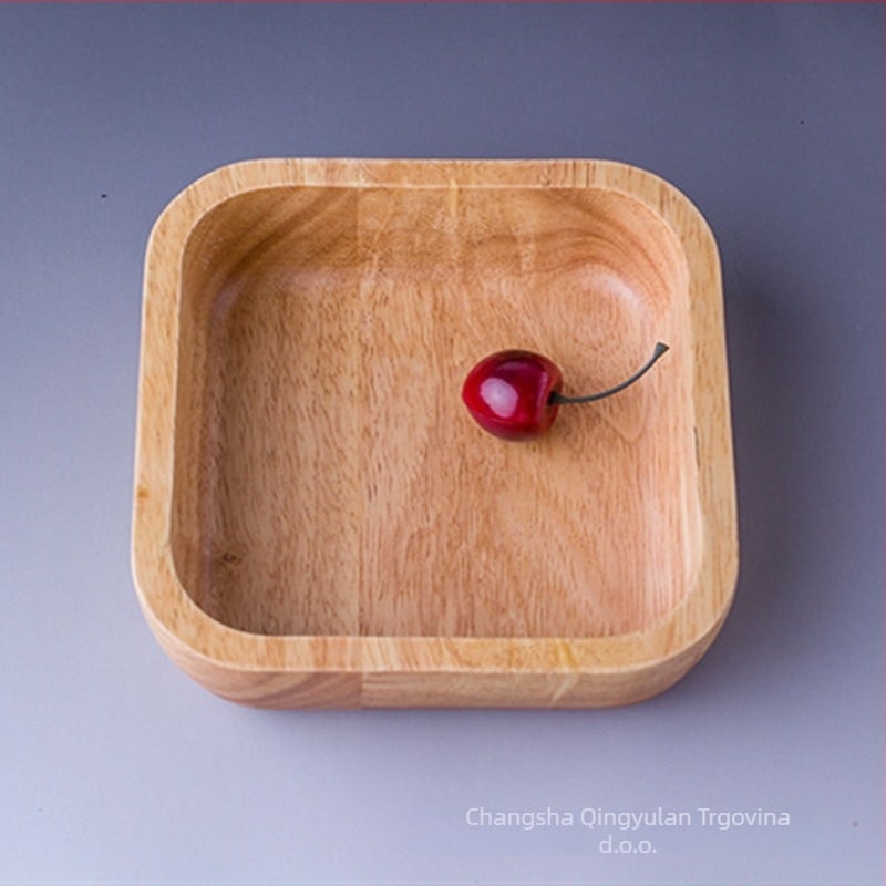 Posuda za voće i zdjela za salatu od kaučuk-drva, četvrtasti brodoviti oblik, prirodno čvrsto drvo, mooncake tanjur s debelim dnom, s logotipom, prilagodljivo
