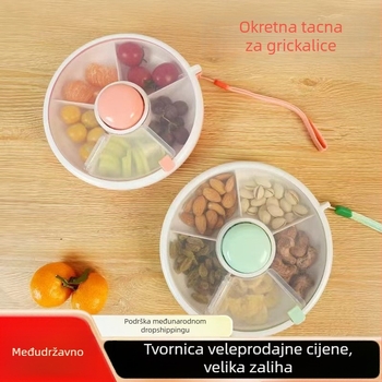 Okrugla rotirajuća kutija za ručak s poklopcem – prijenosna kutija za dječje užine i rotirajući pladanj za voće, plastika, moderni jednostavni stil