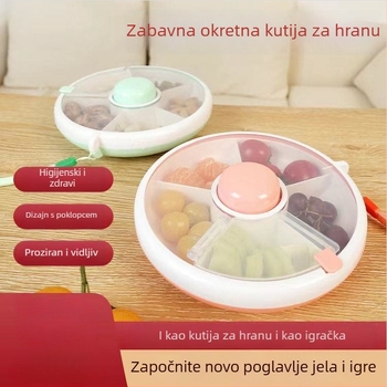 Okrugla rotirajuća kutija za ručak s poklopcem – prijenosna kutija za dječje užine i rotirajući pladanj za voće, plastika, moderni jednostavni stil