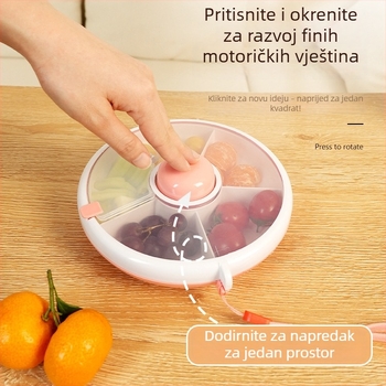 Okrugla rotirajuća kutija za ručak s poklopcem – prijenosna kutija za dječje užine i rotirajući pladanj za voće, plastika, moderni jednostavni stil