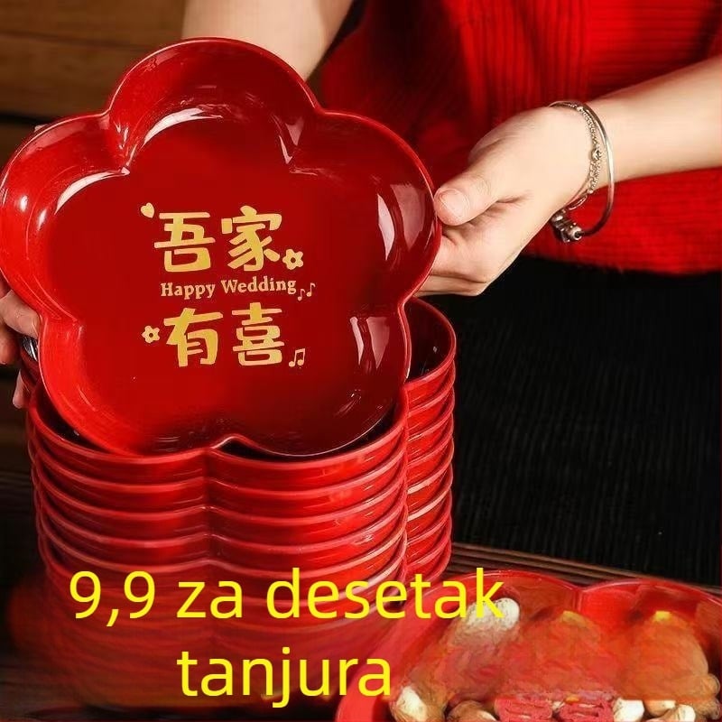Crveni svadbeni tanjur za voće, plastični, za kućnu upotrebu