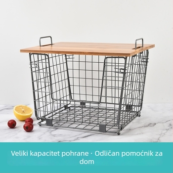 Kovanog željeznog koš za voće i povrće, višefunkcionalan, sklopivi, s bambus pločom, minimalistički stil