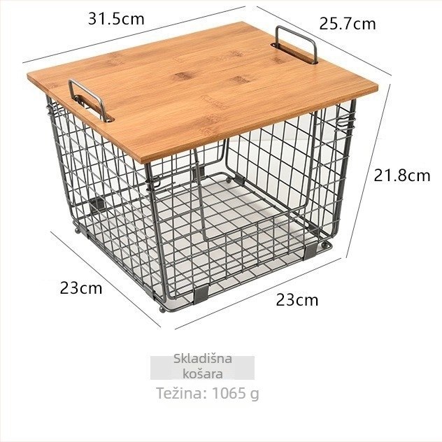Kovanog željeznog koš za voće i povrće, višefunkcionalan, sklopivi, s bambus pločom, minimalistički stil