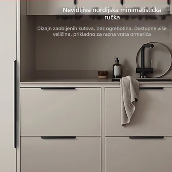 Skrivna duga crna ručka za moderne minimalističke ormariće i ladice – bez bušenja, luksuzna ručka za vrata ormara i ormarića.