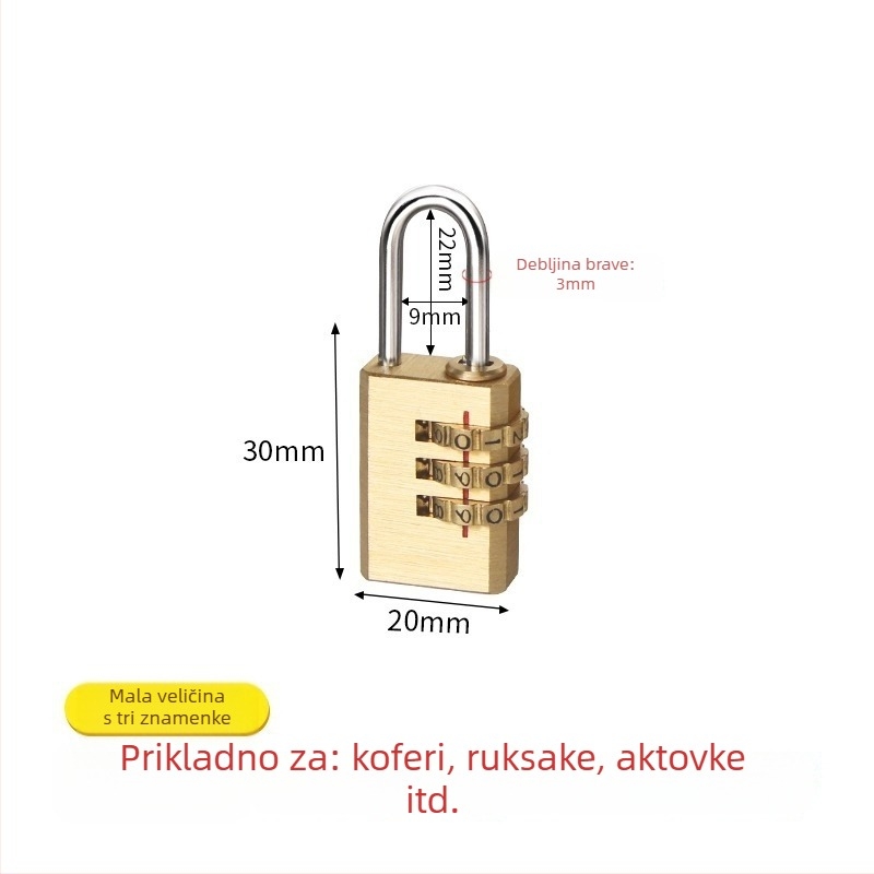 Numerička brava od čistog bakra za putnu torbu i ormar — model qtmms, debljina šipke 3–6 mm, razmak 9–19 mm