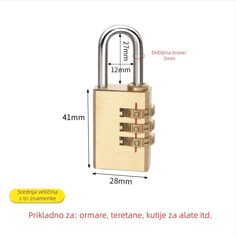Numerička brava od čistog bakra za putnu torbu i ormar — model qtmms, debljina šipke 3–6 mm, razmak 9–19 mm