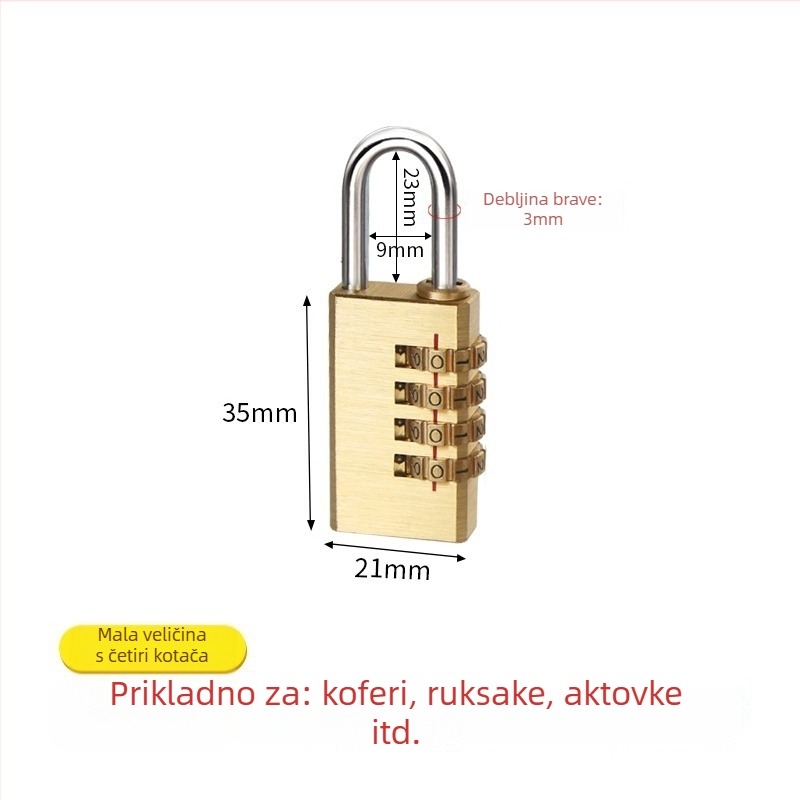 Numerička brava od čistog bakra za putnu torbu i ormar — model qtmms, debljina šipke 3–6 mm, razmak 9–19 mm