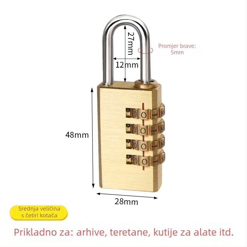 Numerička brava od čistog bakra za putnu torbu i ormar — model qtmms, debljina šipke 3–6 mm, razmak 9–19 mm