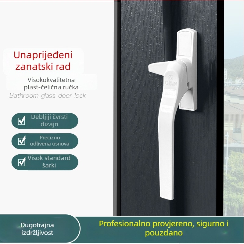 Ključka za prozor, aluminijska legura, lakirana površina, vanjski ravni potisni dizajn, model 03ZS061L, moderni minimalistički stil, mehanizam zaključavanja u obliku slova 7