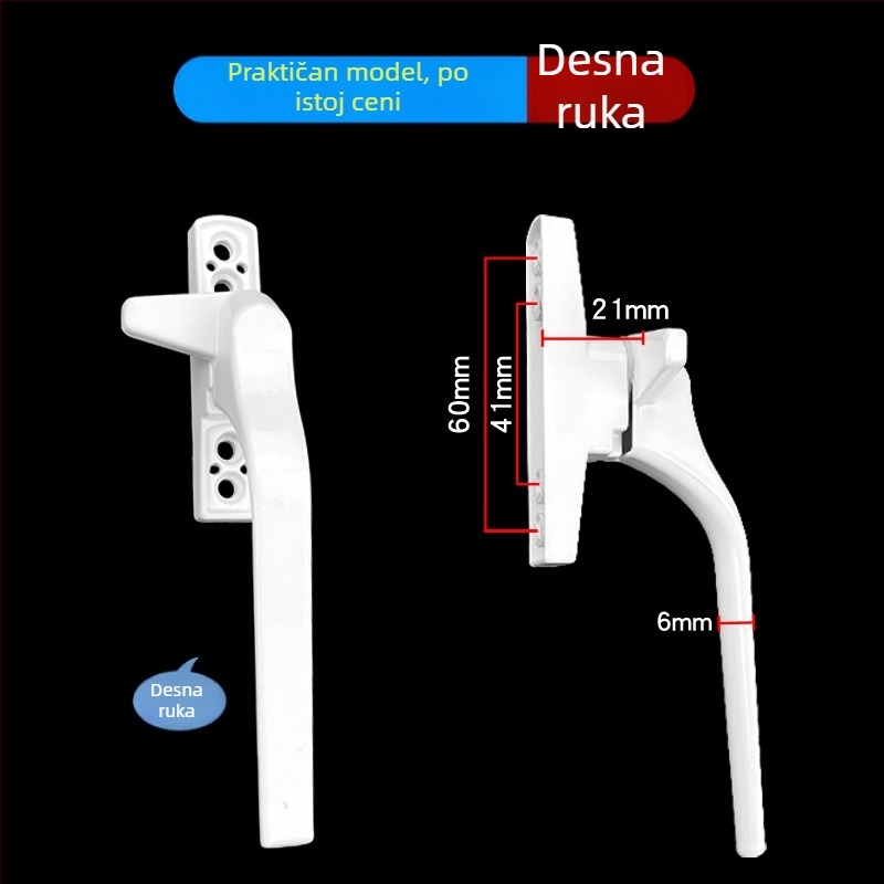 Ključka za prozor, aluminijska legura, lakirana površina, vanjski ravni potisni dizajn, model 03ZS061L, moderni minimalistički stil, mehanizam zaključavanja u obliku slova 7