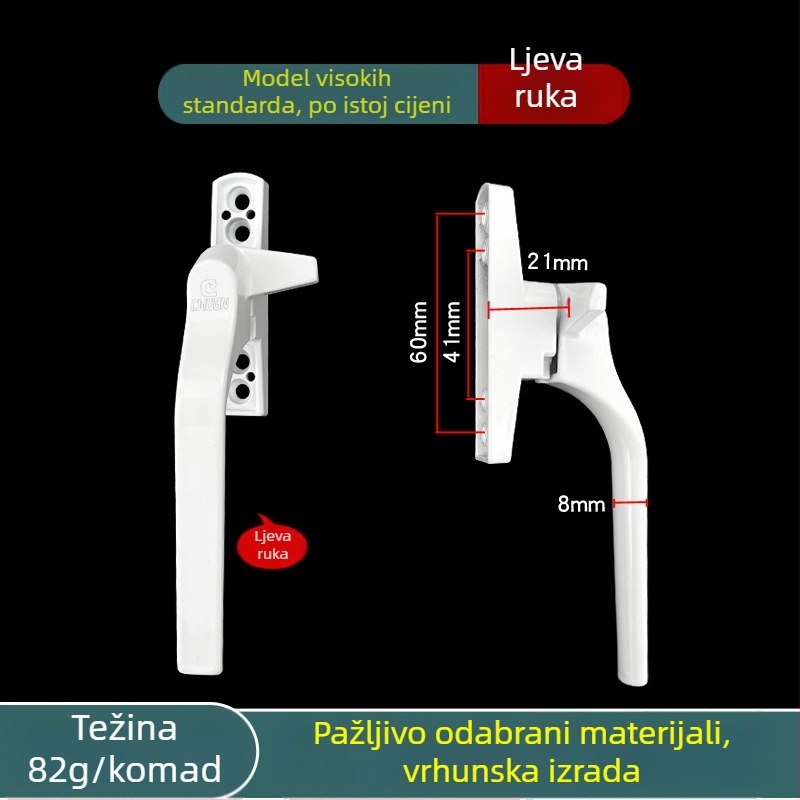 Ključka za prozor, aluminijska legura, lakirana površina, vanjski ravni potisni dizajn, model 03ZS061L, moderni minimalistički stil, mehanizam zaključavanja u obliku slova 7