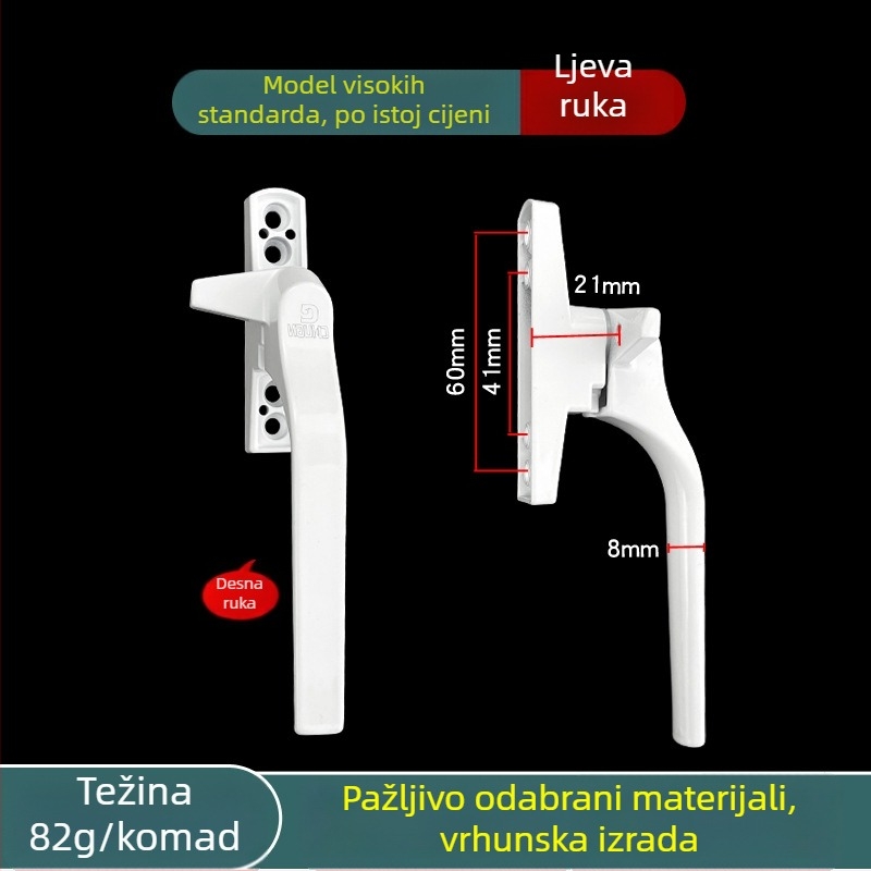 Ključka za prozor, aluminijska legura, lakirana površina, vanjski ravni potisni dizajn, model 03ZS061L, moderni minimalistički stil, mehanizam zaključavanja u obliku slova 7