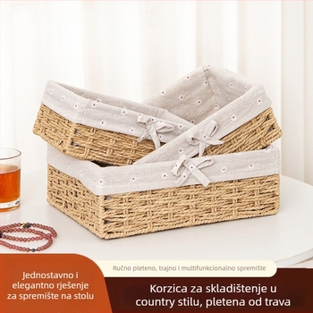 Spremnik za pohranu, pastoralnog stila, papirnata konstrukcija s prepletom koji oponaša travu, organizator za kozmetiku i nakit, 20 komada