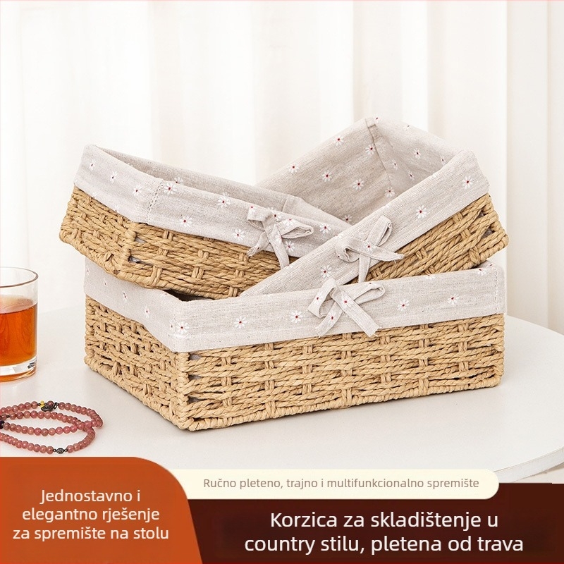 Spremnik za pohranu, pastoralnog stila, papirnata konstrukcija s prepletom koji oponaša travu, organizator za kozmetiku i nakit, 20 komada