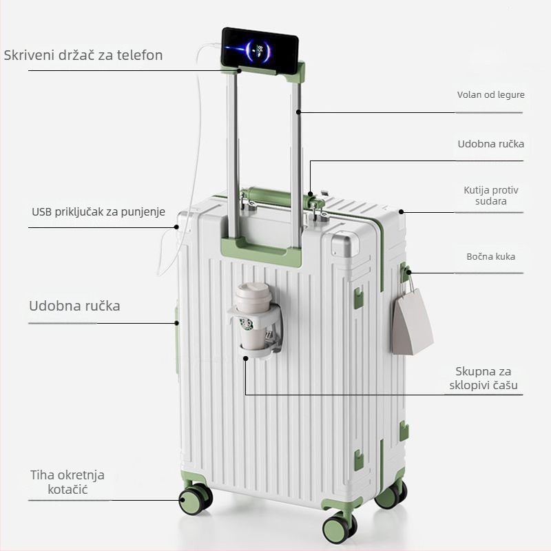 Luksuzni set putnih kofera: 20-inčni ručni kofer i 24-inčni kofer s zaključavanjem, ABS vanjska oplata, USB priključak, vodootporan, lagan, zaštita od krađe, univerzalni kotači