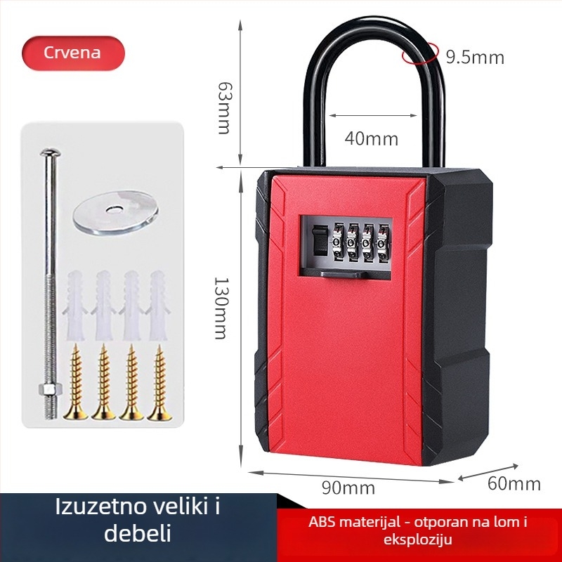 Zidna kutija za ključeve sa šifrom, model 917, visi tip, ABS plast, debljina zaključnog šipke 9,5 mm, numerički kod, za drvena vrata