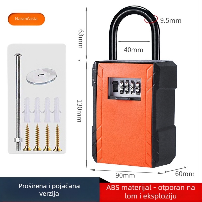 Zidna kutija za ključeve sa šifrom, model 917, visi tip, ABS plast, debljina zaključnog šipke 9,5 mm, numerički kod, za drvena vrata