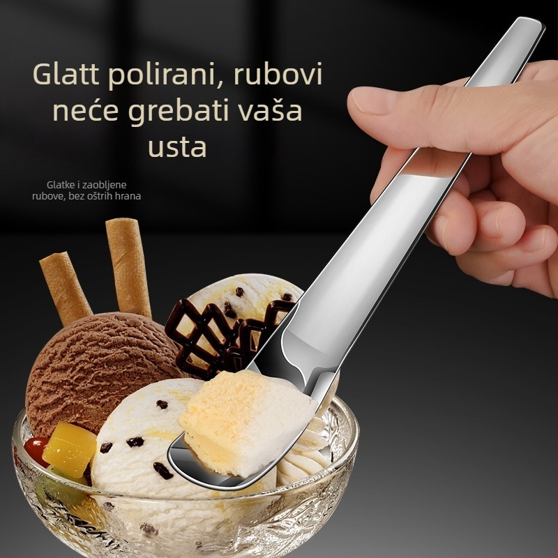 Jedno-dijelna desertna žlica od 304 nehrđajućeg čelika, kvadratna glava, moderni minimalistički stil, polirani do zrcalnog sjaja