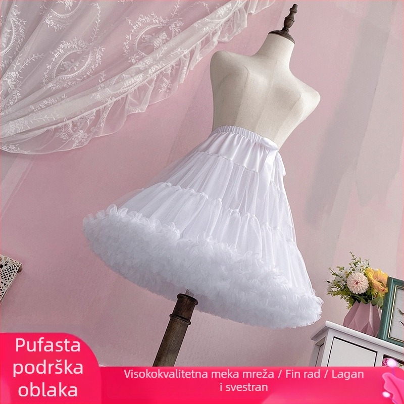 Lolita suknja s bezkostnim bustlom, oblacni volumen, mekani mrežasti til