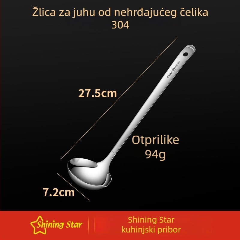 Star Flash set žlica s cedilom od nehrđajućeg čelika 304, dugi držač – ogledni sjaj, debeli, protuklizni, otporni na visoke temperature