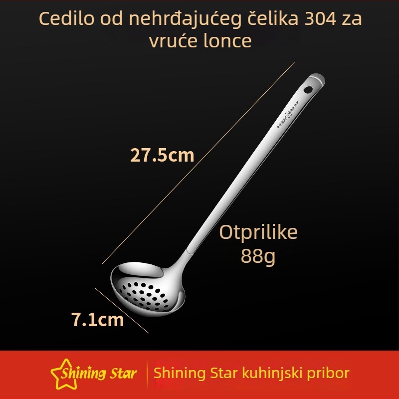 Star Flash set žlica s cedilom od nehrđajućeg čelika 304, dugi držač – ogledni sjaj, debeli, protuklizni, otporni na visoke temperature
