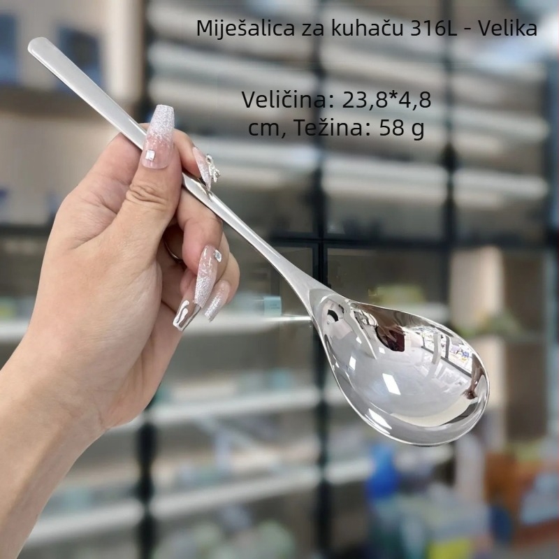 Žlica za odrasle od nehrđajućeg čelika, debela, moderni minimalistički dizajn, ogledno polirana