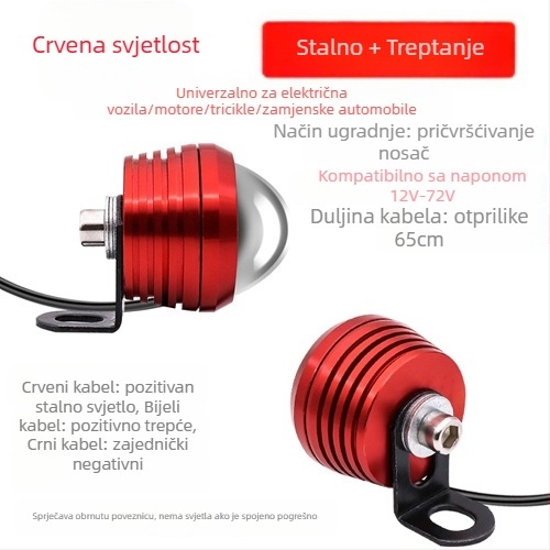 LED stražnja svjetiljka za električna vozila i motocikle, aluminijska legura, 12-80V, dvostruka funkcija: stalno svijetli i treperi