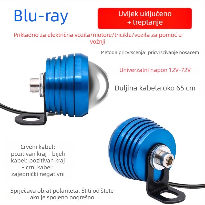 LED stražnja svjetiljka za električna vozila i motocikle, aluminijska legura, 12-80V, dvostruka funkcija: stalno svijetli i treperi