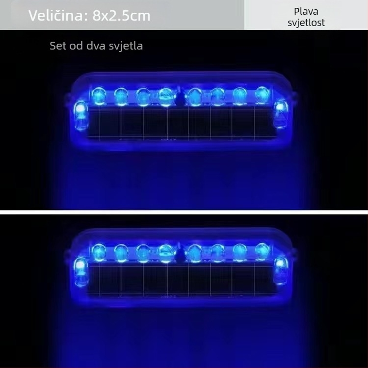 LED stražnje svjetlo za motocikl s solarnim napajanjem, model 8 LED, kućište od ABS-a + solarni panel za pohranu energije, 3V, 0.2A