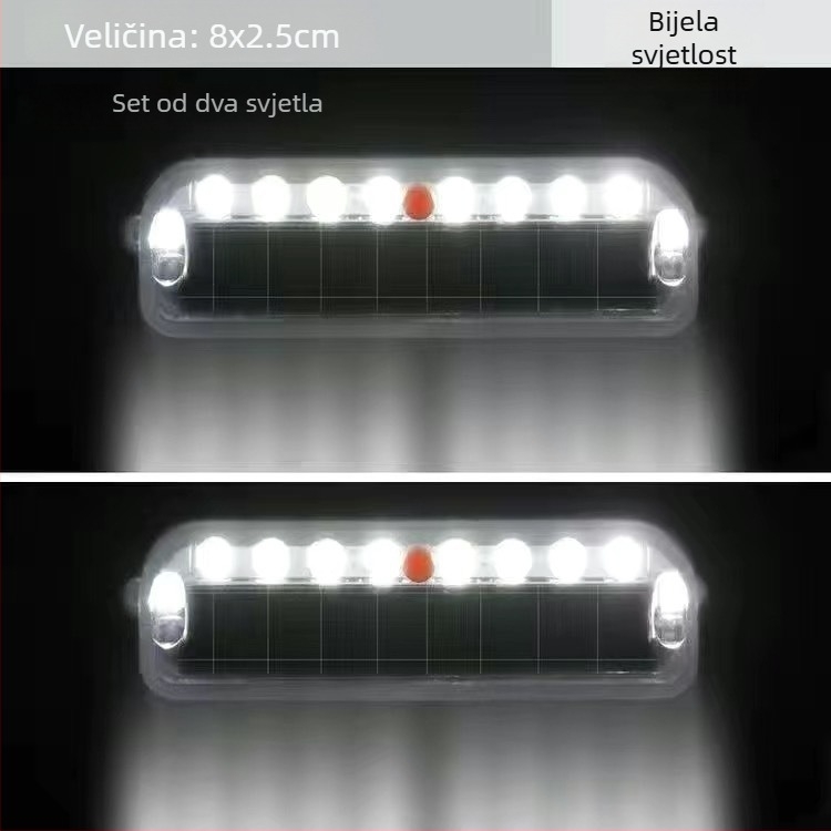 LED stražnje svjetlo za motocikl s solarnim napajanjem, model 8 LED, kućište od ABS-a + solarni panel za pohranu energije, 3V, 0.2A