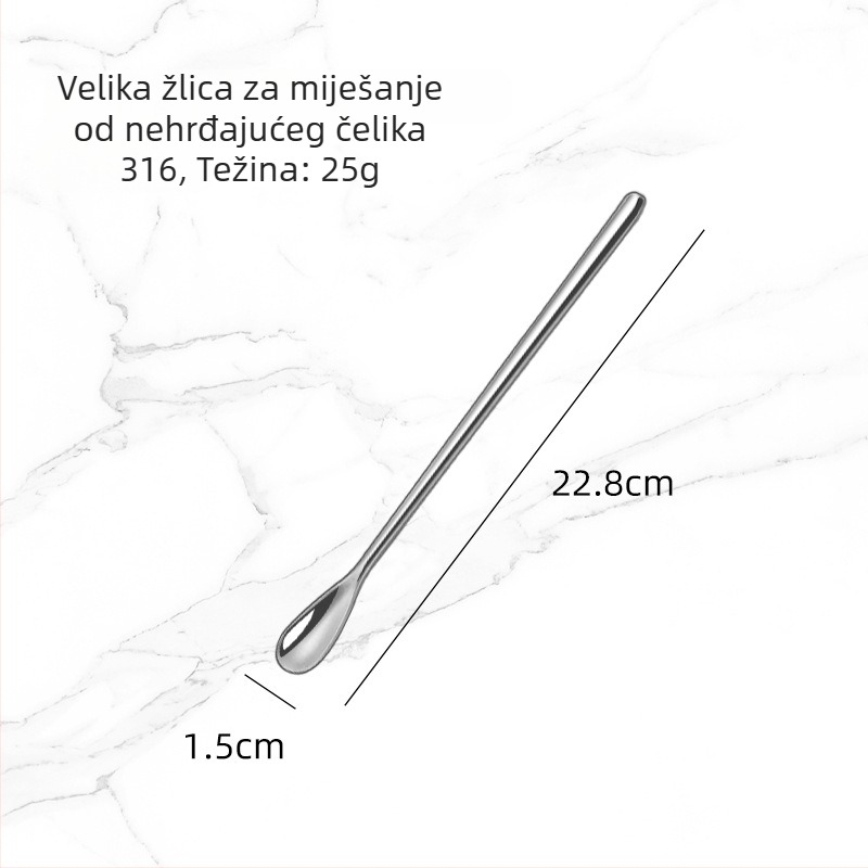 Žlica za miješanje od 316L nehrđajućeg čelika s dugim držalom, za kavu, bar, mliječni prah i desertne poslastice – ogledno poliranje, branda Mianyi