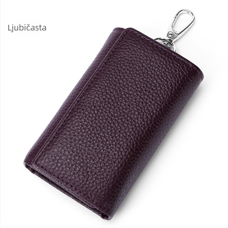 Torba za ključeve od kože prvog sloja, prava koža, jednobojna, unisex, prozračna i proširiva
