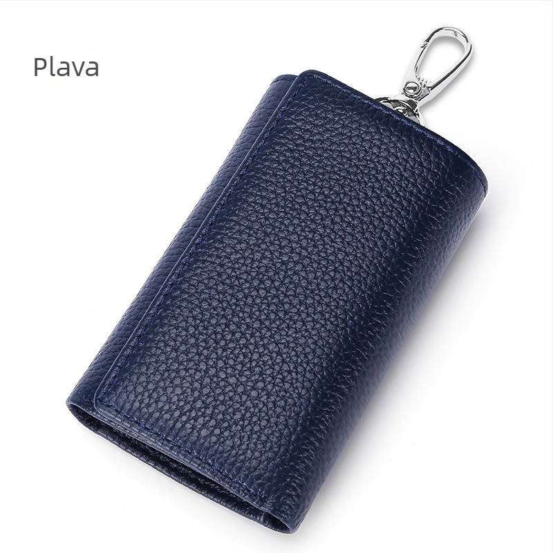 Torba za ključeve od kože prvog sloja, prava koža, jednobojna, unisex, prozračna i proširiva