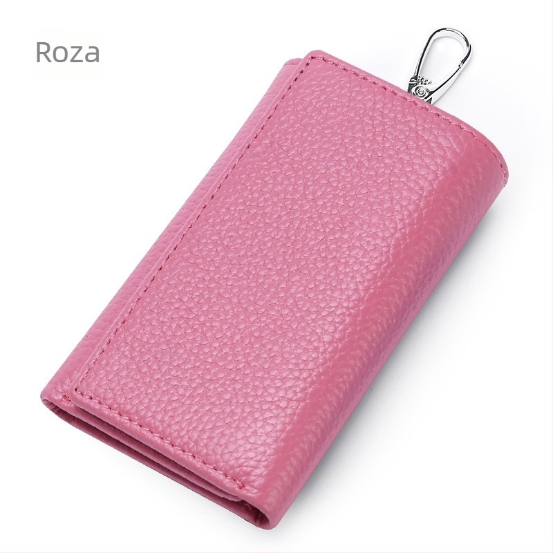 Torba za ključeve od kože prvog sloja, prava koža, jednobojna, unisex, prozračna i proširiva