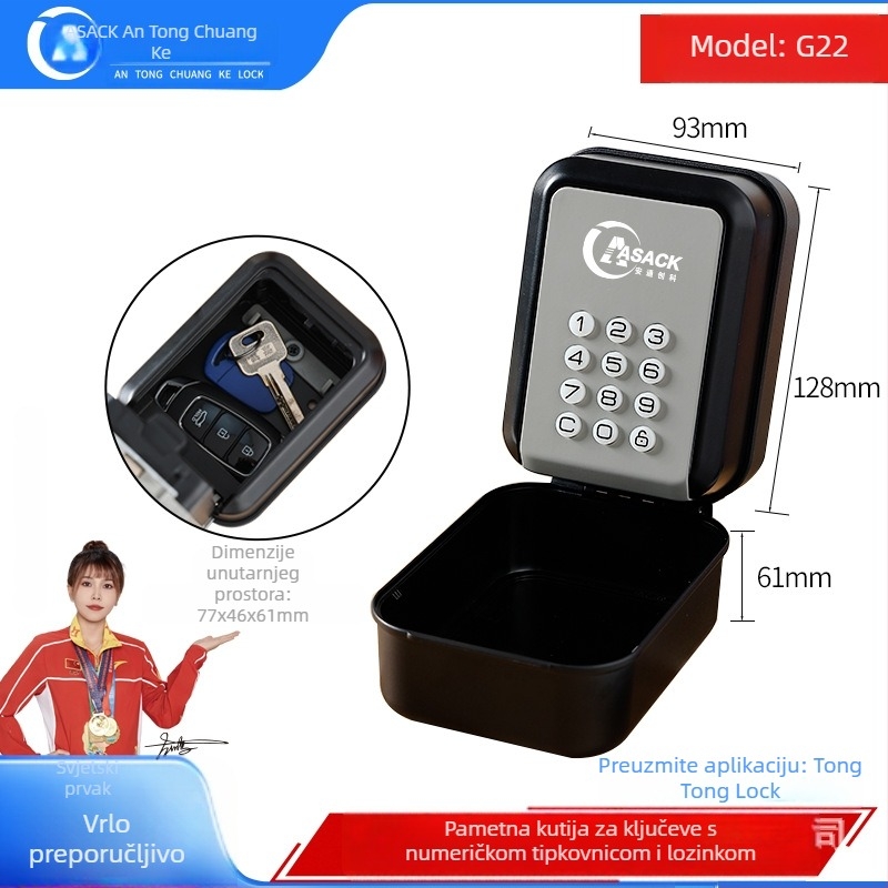 ASACK G22 Pametna kutija za ključeve s Bluetooth – aluminijska legura, Bluetooth elektronički zaključavac, za ulaz garaže B&B
