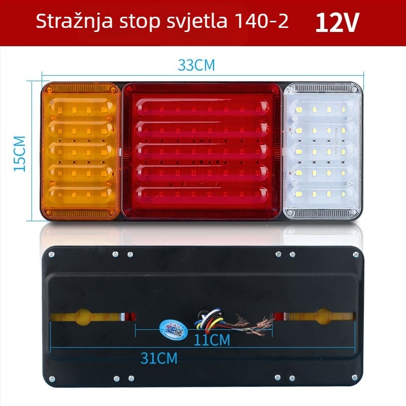 LED stražnja svjetla 140-2 za teški kamion, prikolicu i poljoprivredno vozilo – vodootporno, stroboscopno svjetlo za kočnice, 12V/24V